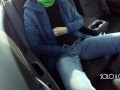 Masturbation innocent girl got on a in Uber, public play with pussy