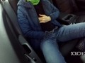 Masturbation innocent girl got on a in Uber, public play with pussy