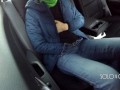 Masturbation innocent girl got on a in Uber, public play with pussy
