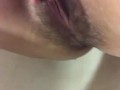 Pissing in bathroom, intensive masturbate hairy pussy and came pulsating