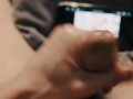 Guy masturbating watching porn POV