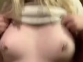 Titties bouncing in public restroom 