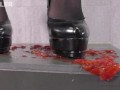 Food crushing with high heels and barefoot trailer