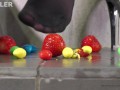 Food crushing with high heels and barefoot trailer