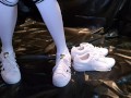 4K - Shy but slutty crossdressing schoolgirl fucks sneaker