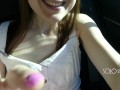 Tight wet pussy close up, public masturbation in a car in a parking lot