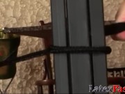 Lesbian restrained and gagged before teasing BDSM spanking