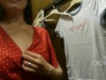 Hot girl play with pussy and tits in the dressing room, public masturbation