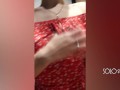 Innocent girl in a red dress public masturbation in a dressing room store