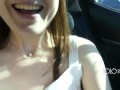 Tight wet pussy close up, public masturbation in a car in a parking lot