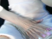 Tight wet pussy close up, public masturbation in a car in a parking lot