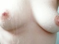 (HD) Squeezing then bouncing my natural white tits with hard pink nipples