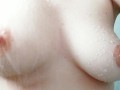 (HD) Squeezing then bouncing my natural white tits with hard pink nipples