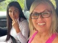 2 sluts find a stud on their day out , he takes them back to his garage 