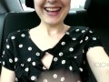 I play with pussy Uber until the driver sees, public masturbation close up