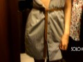 Slutty bitch can't hold back her lust and plays with pussy in fitting room, public masturbation