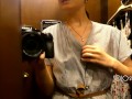 Slutty bitch can't hold back her lust and plays with pussy in fitting room, public masturbation