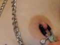 Daddy Bought Tiny Titties Camgirl Nipple Clamp Collar Purple Lingerie