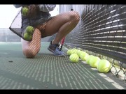 Playing tennis with no panties on.