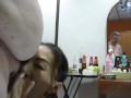 Thai girl plays with my cock and I piss in her mouth