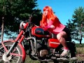 Pink motorcycle masturbation OUTDOOR