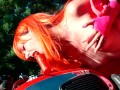 Pink motorcycle masturbation OUTDOOR