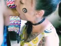 Beautiful Hippy gives balls deep blowjob for sloppy oral creampie