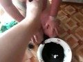 Dirty feet cleaning slave