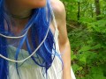 Blue Haired Forest Nymph Pisses Through Fishnets