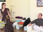 Indian Mom strips off her Saree and sells her pussy and ass to old guy for money