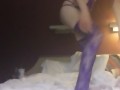 Birthday pawg in sexy purple lingerie sucks squats and unexpectedly squirts all over BBC