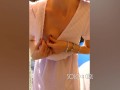 Slutty teen public masturbation in the dressing room, plays with pussy fingers close up