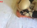 Penetrated for the first time with double dildo and inflatable anal plug