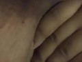 Ebony black girl sucking her own huge boobs