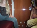 Blonde babe piss pants on public in train - pee desperation in leggings - extreme public pissing!