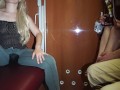 Blonde babe piss pants on public in train - pee desperation in leggings - extreme public pissing!