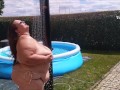 SSBBW tiny bikini shower, the water runs over my sexy fat body in slow motion!