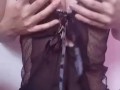 sexy asian teen in lingerie teasing tits and hairy pussy