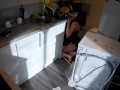 Horny wife seduces plumber in the kitchen while husband at work