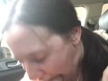 Sloppiest throatjob, gagging and drooling on Daddy's cock in the car. Throat fucked w huge throatpie