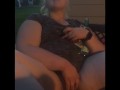 Smoking wife plays with pussy outside 