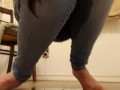 Pissing my Skin Tight Jeans With Plastic Panties On
