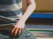 Risky wank behind the lads in warehouse