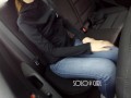 Innocent girl masturbation in Uber, public play with pussy