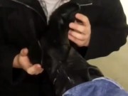 Licking mistress's feet in a school stair case