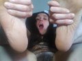 Camgirl LOVES her BIG FEET soles! She touches her sexy foot & has so much pleasure she CUMS!