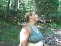 Smoking Showing Off Big Belly in Park with Cumshot on Tongue Frangelica PlanetFunCamp MILF Outdoors