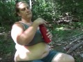 Smoking Showing Off Big Belly in Park with Cumshot on Tongue Frangelica PlanetFunCamp MILF Outdoors