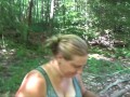 Smoking Showing Off Big Belly in Park with Cumshot on Tongue Frangelica PlanetFunCamp MILF Outdoors