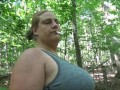 Smoking Showing Off Big Belly in Park with Cumshot on Tongue Frangelica PlanetFunCamp MILF Outdoors